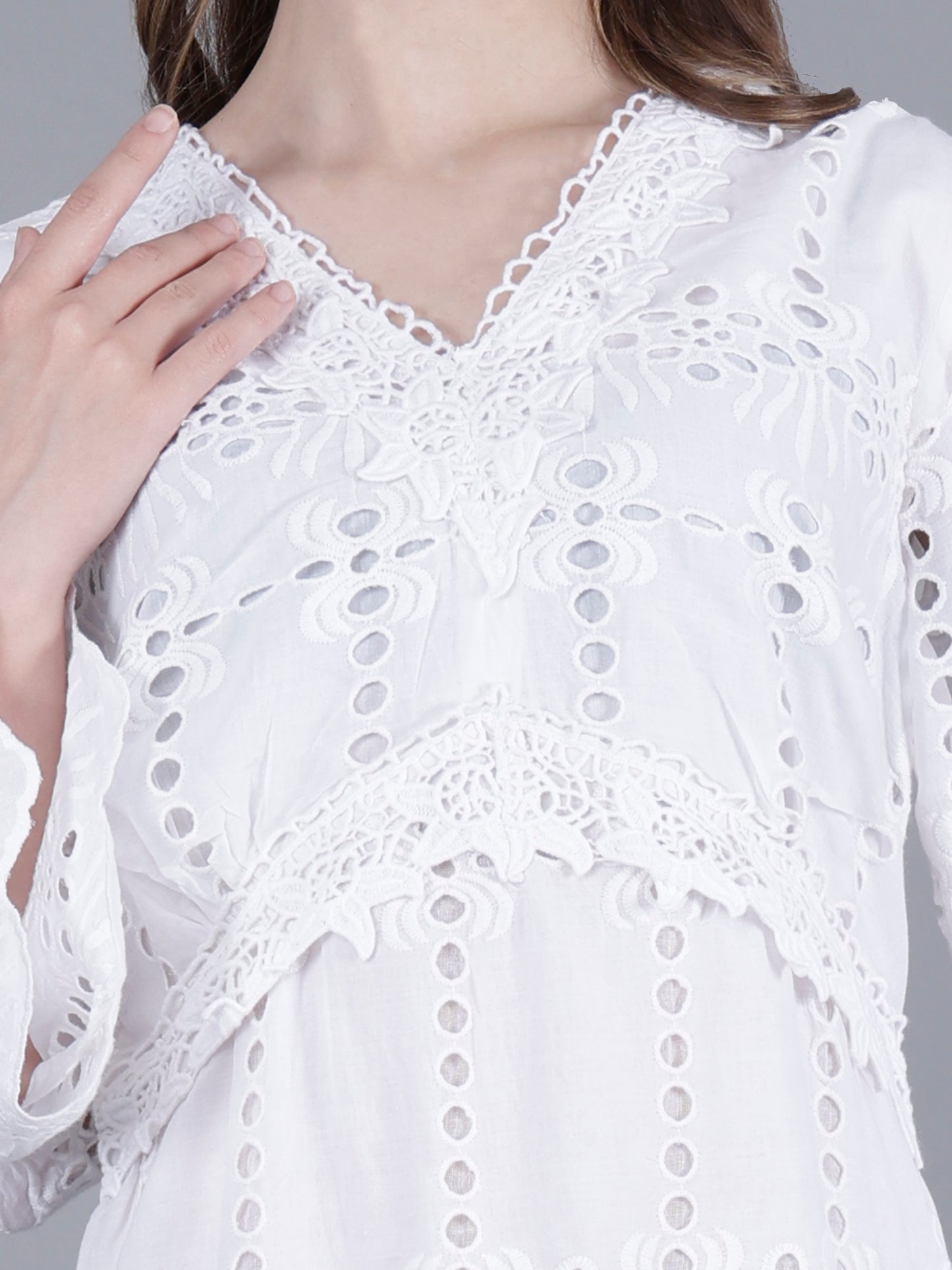 Schiffli White Long Dress