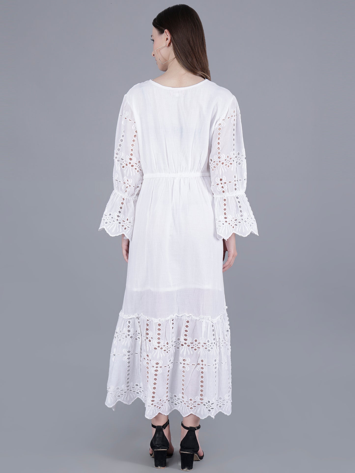 Schiffli White Long Dress
