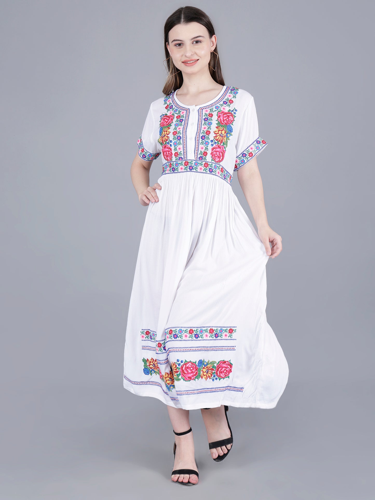Floral Embroidery Midi Dress
