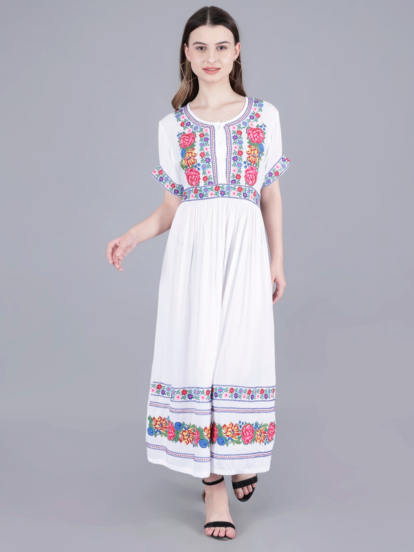 Floral Embroidery Midi Dress