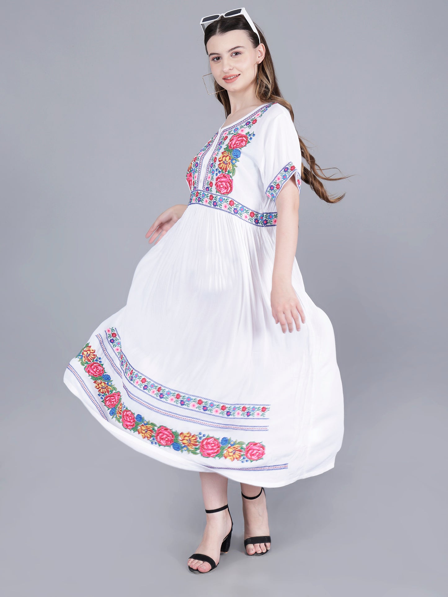 Floral Embroidery Midi Dress