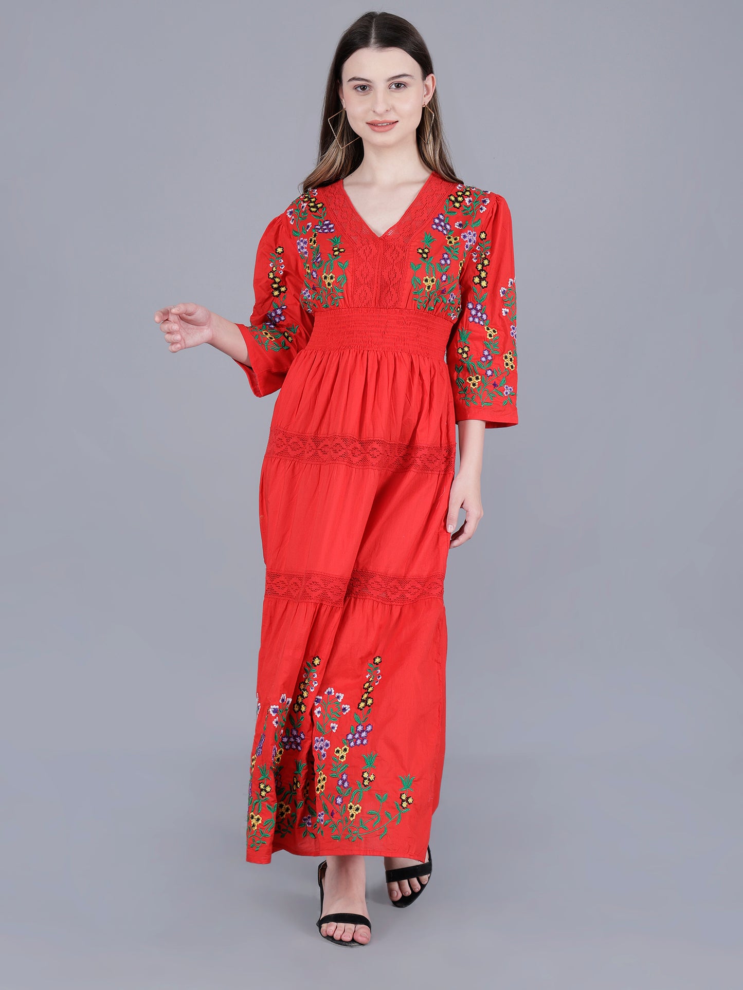 Long Red Embroidered dress