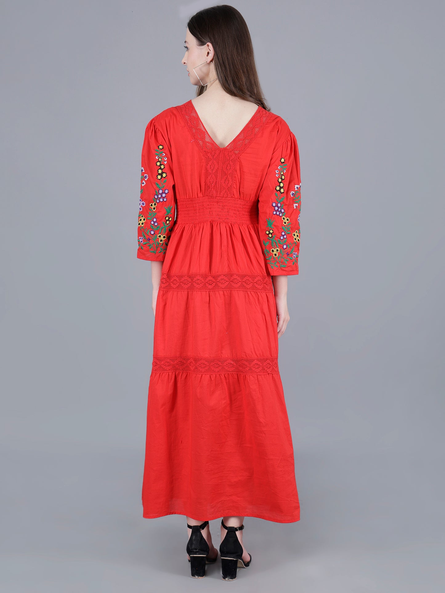 Long Red Embroidered dress
