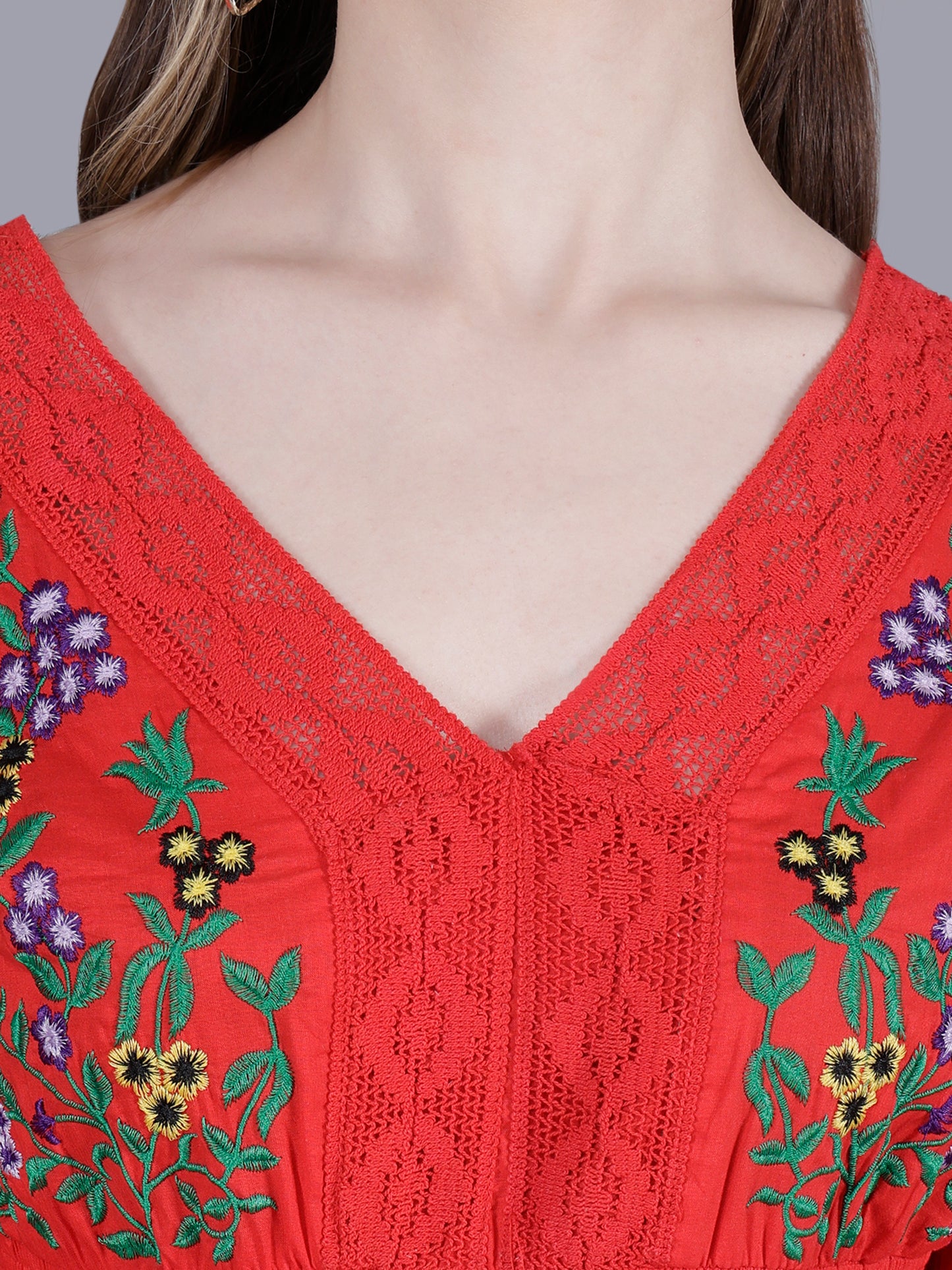 Long Red Embroidered dress