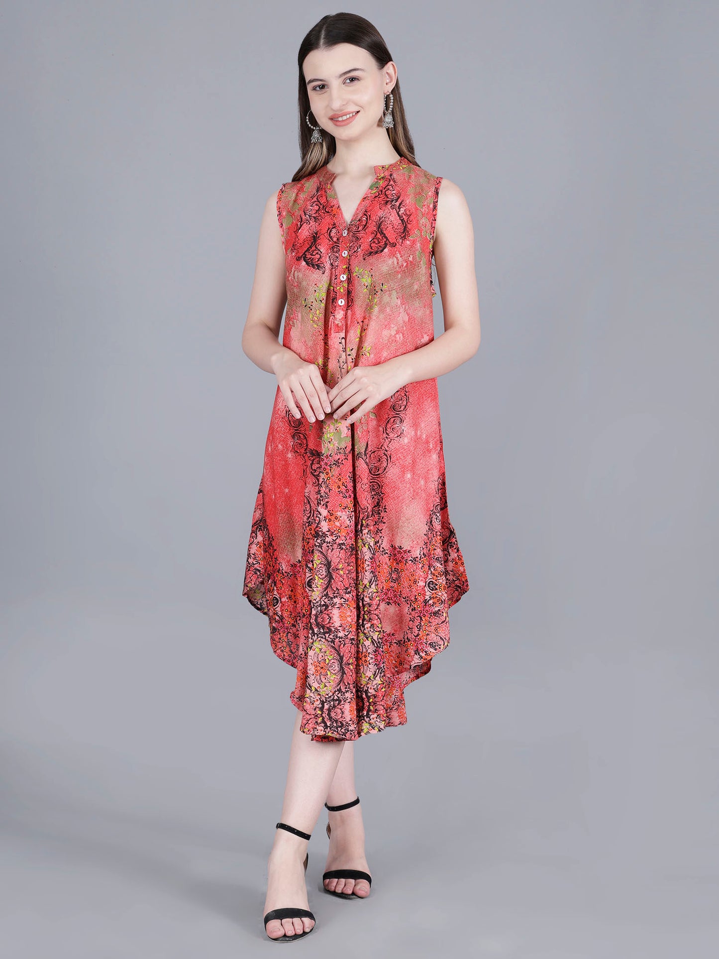 Printed Red Midi Dress