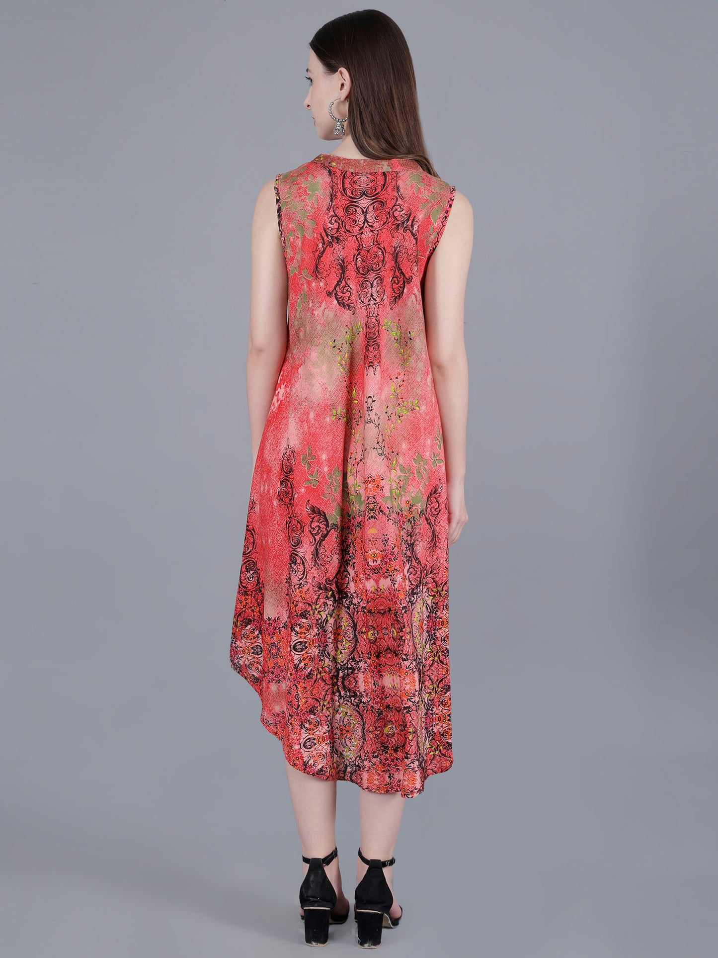 Printed Red Midi Dress