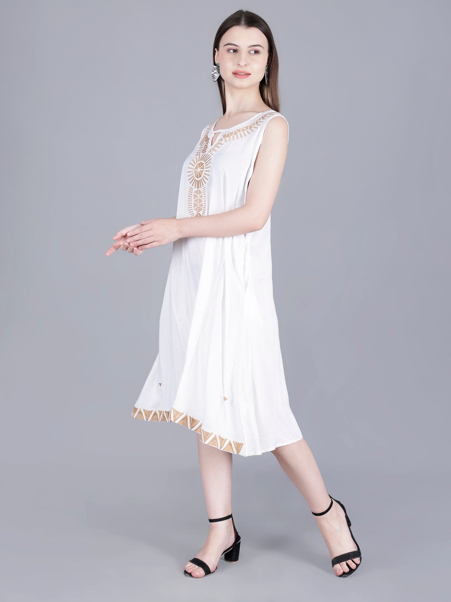 Embroidered White Midi Dress