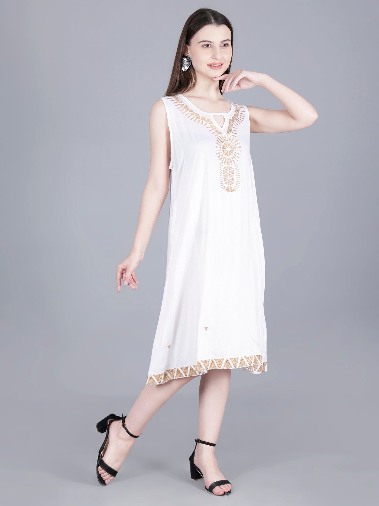 Embroidered White Midi Dress