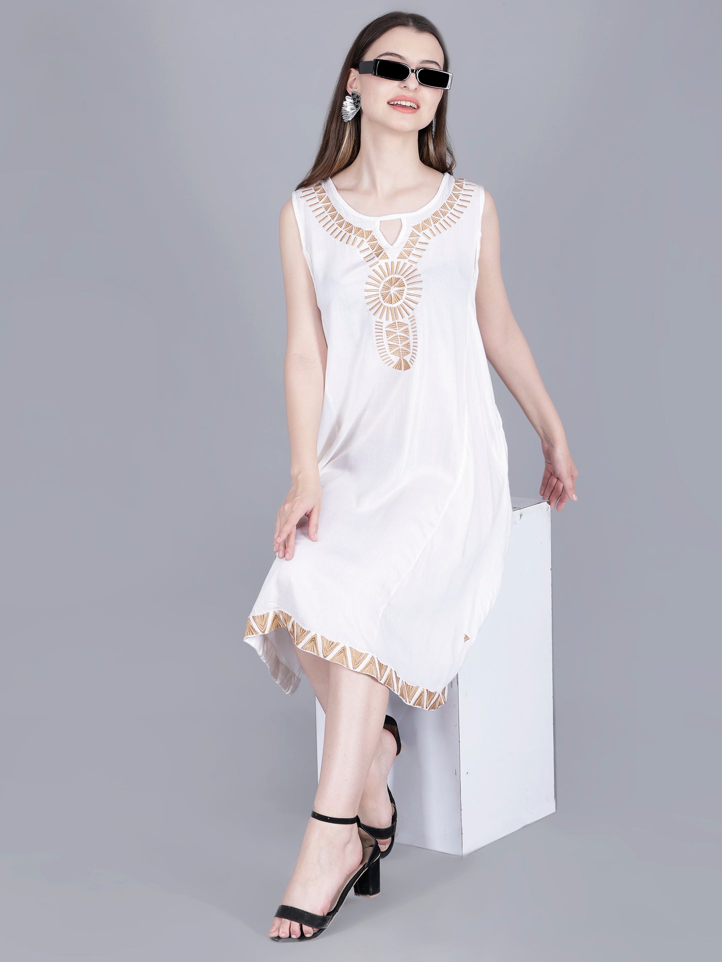 Embroidered White Midi Dress