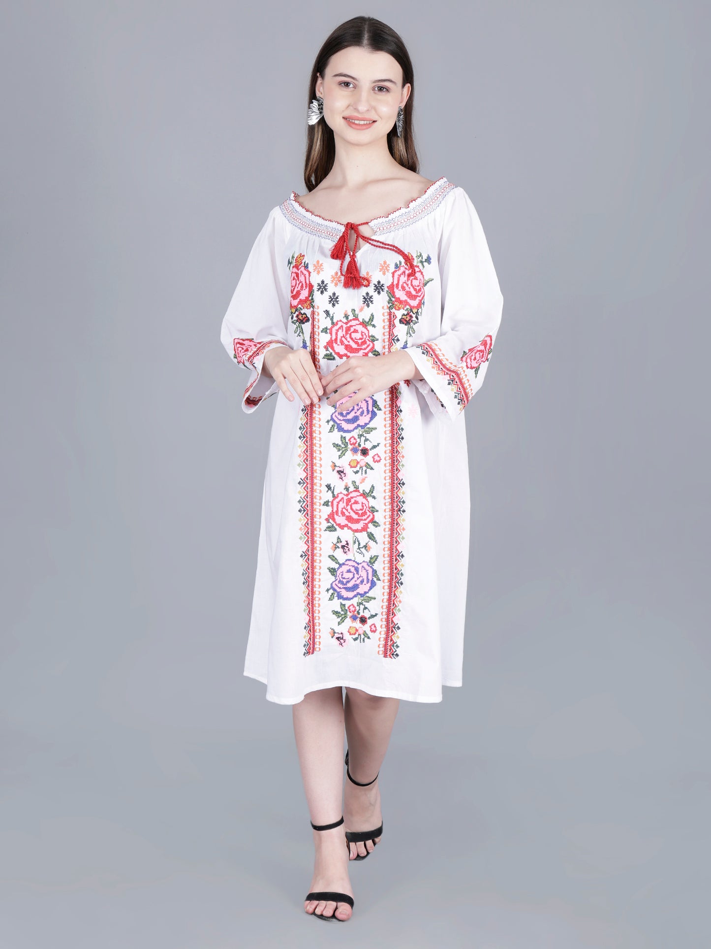 Floral Embroidery Midi Dress
