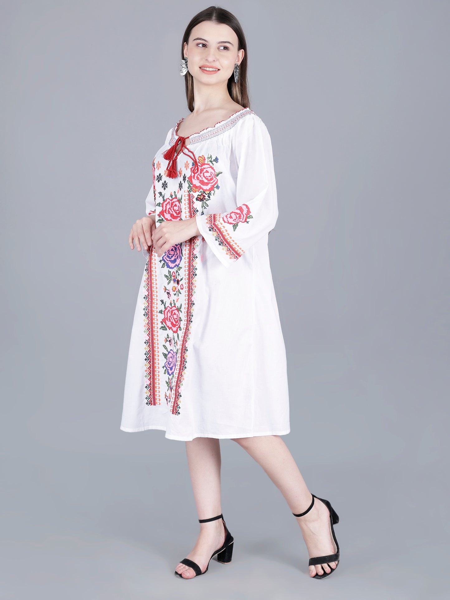 Floral Embroidery Midi Dress
