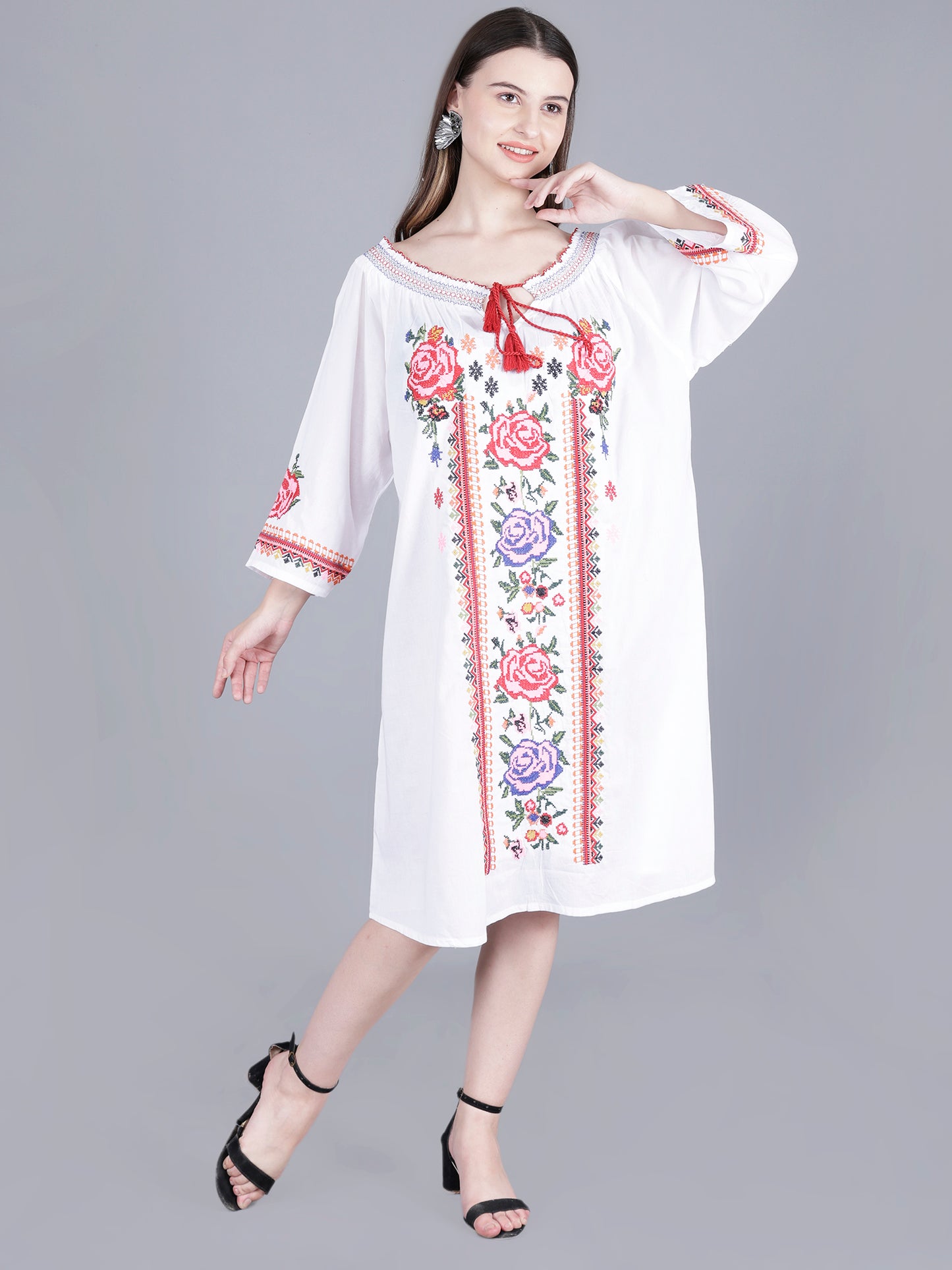 Floral Embroidery Midi Dress