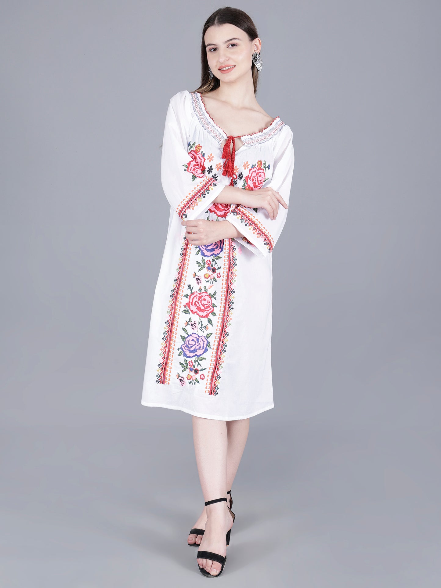 Floral Embroidery Midi Dress