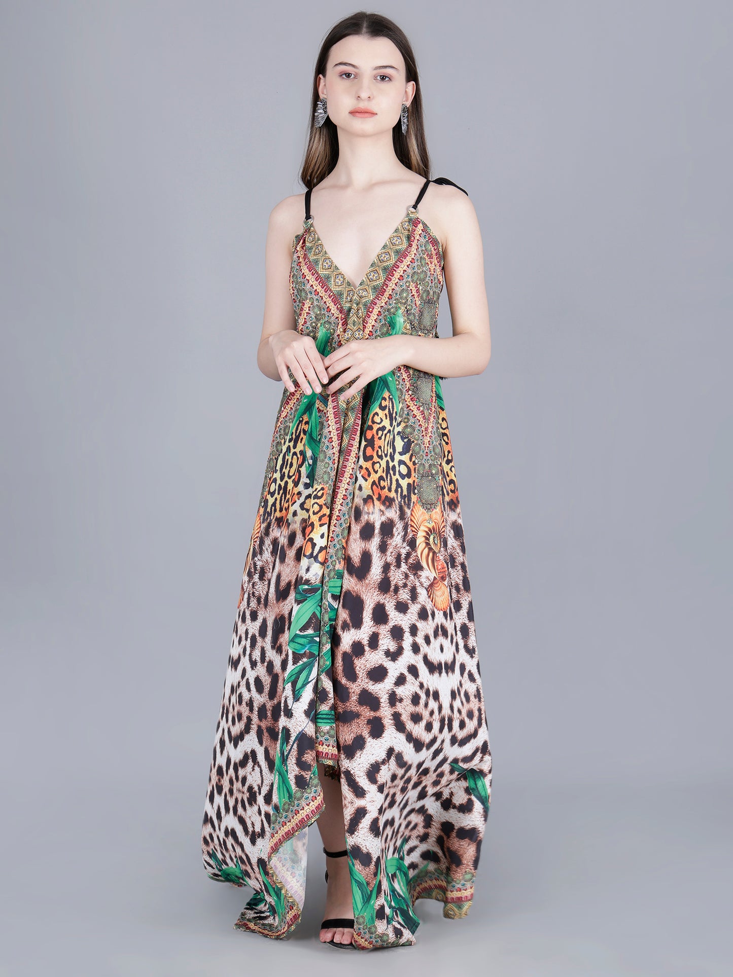 Printed Backless Long Dress