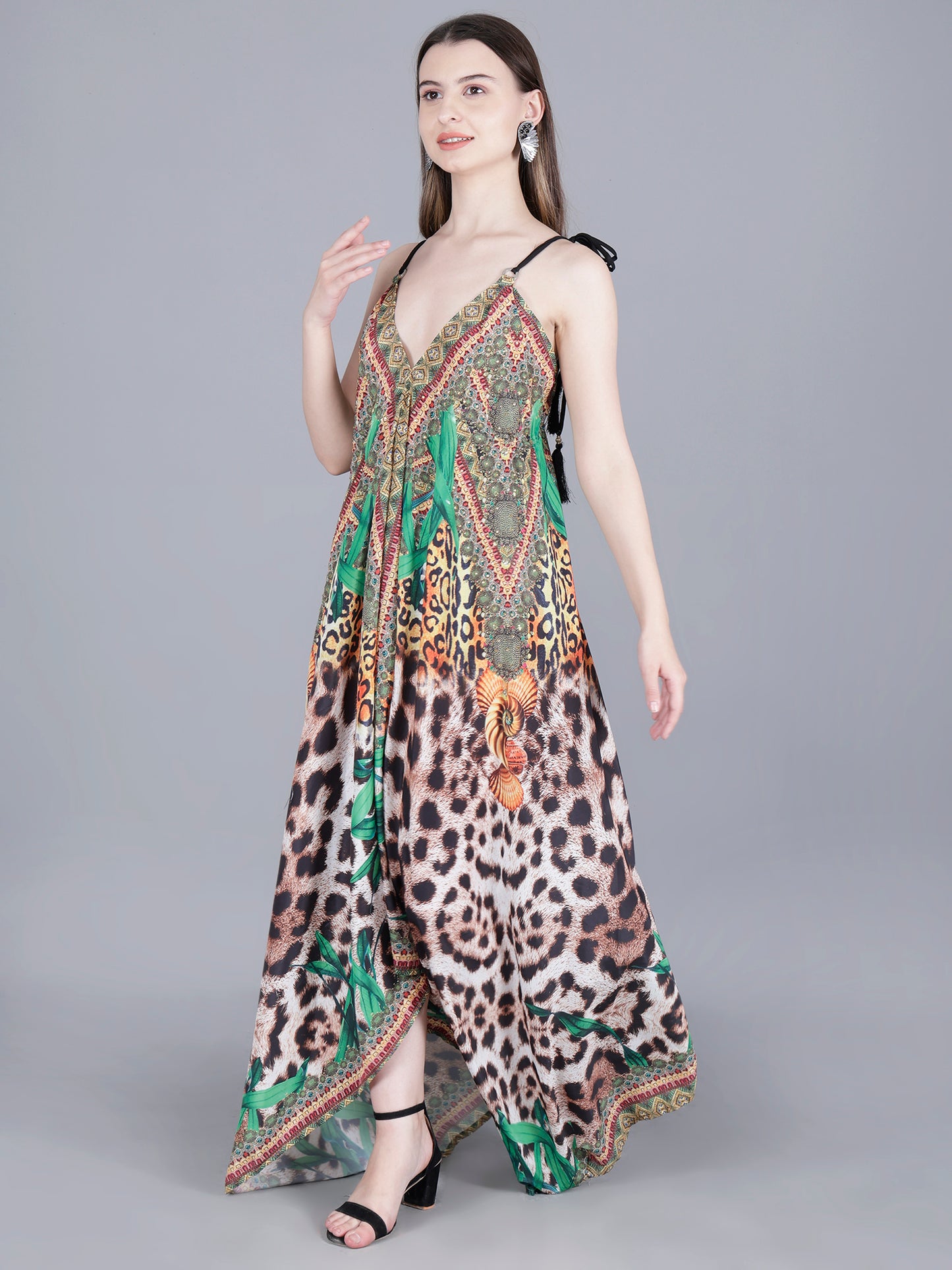 Printed Backless Long Dress
