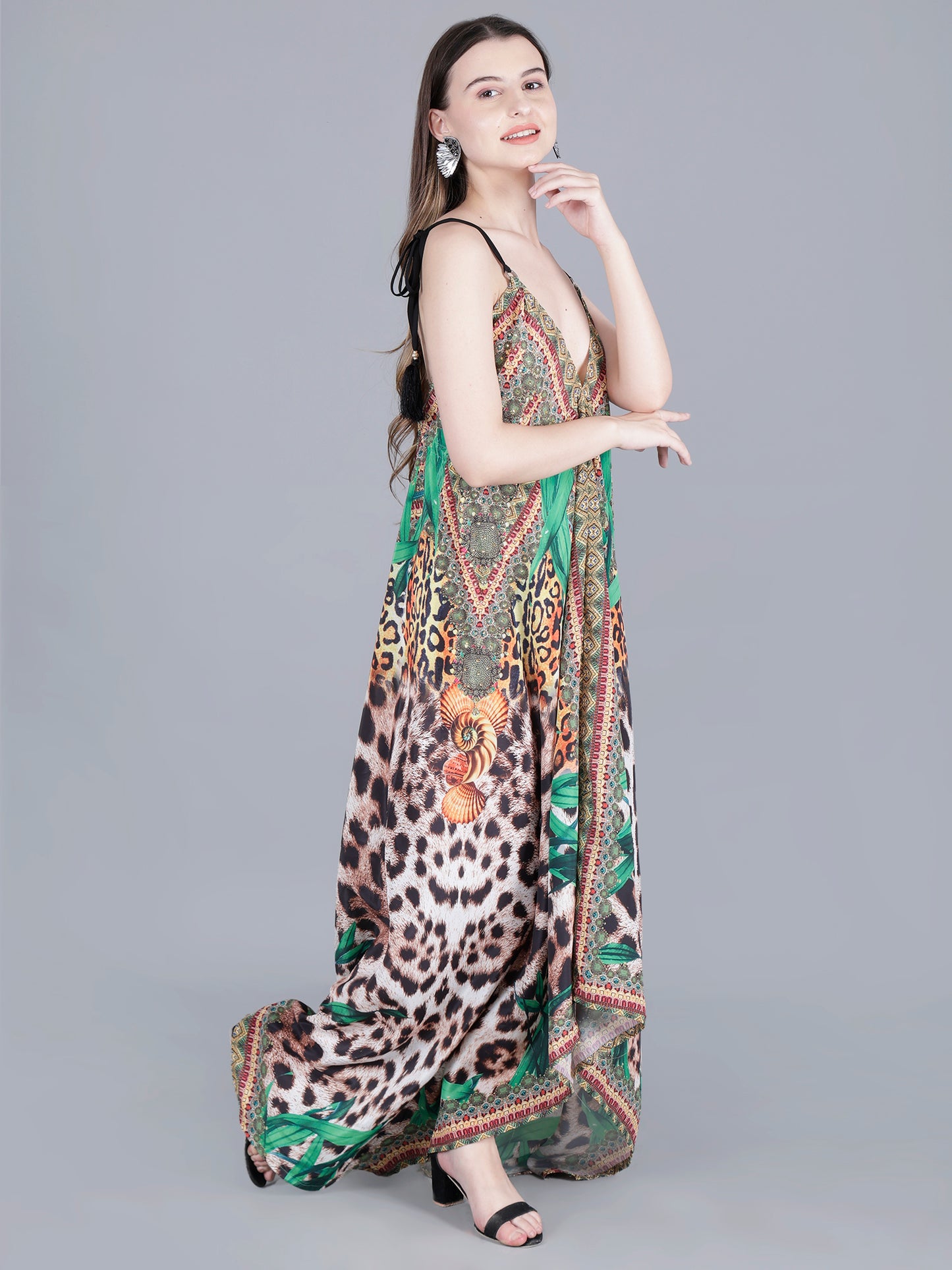 Printed Backless Long Dress
