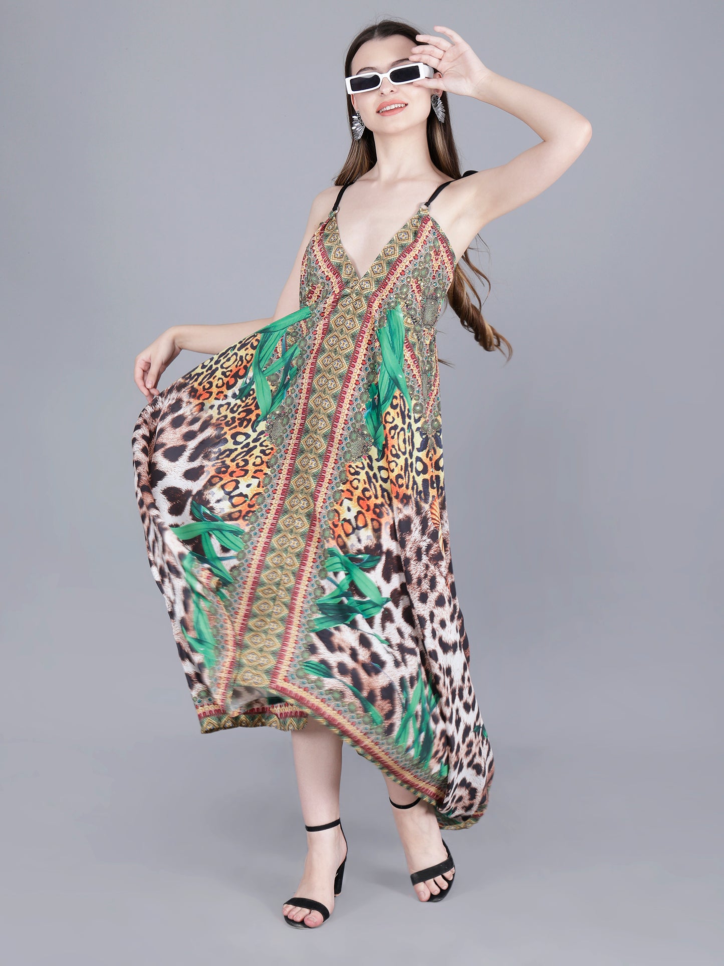 Printed Backless Long Dress