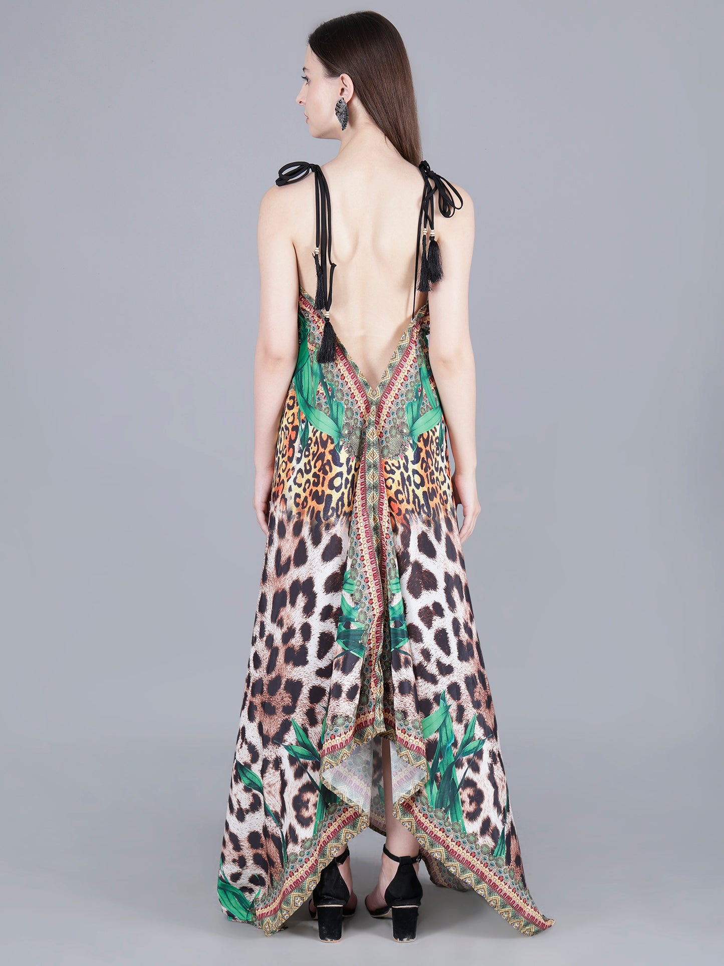 Printed Backless Long Dress
