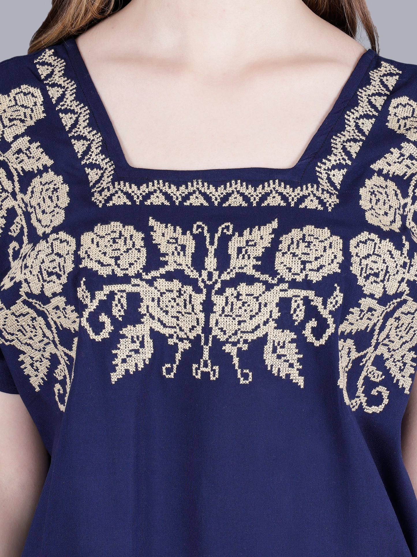 Embroidered Navy Blue Top