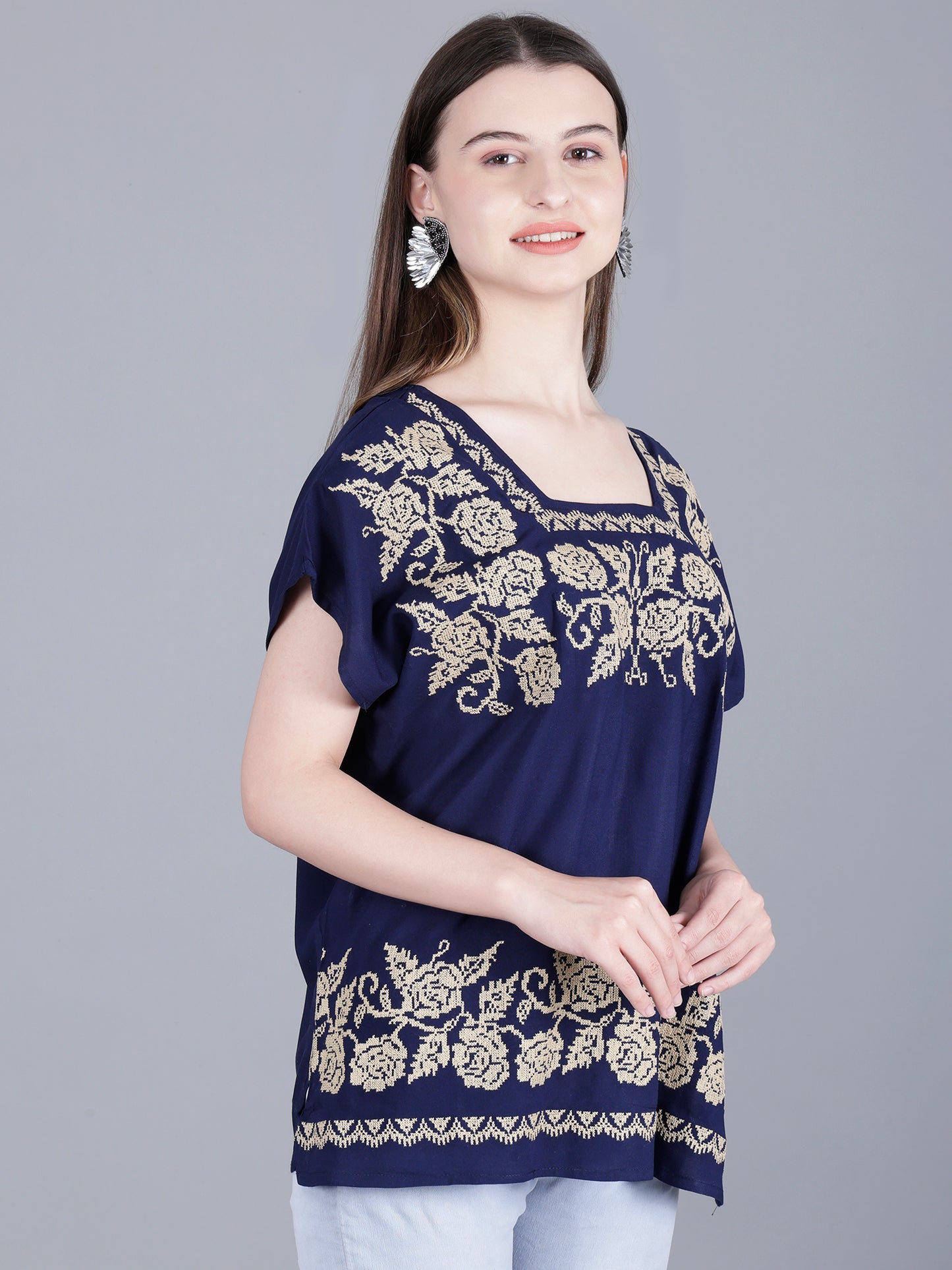Embroidered Navy Blue Top
