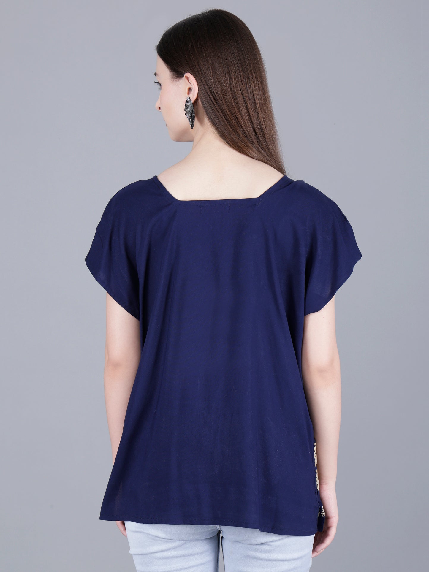 Embroidered Navy Blue Top