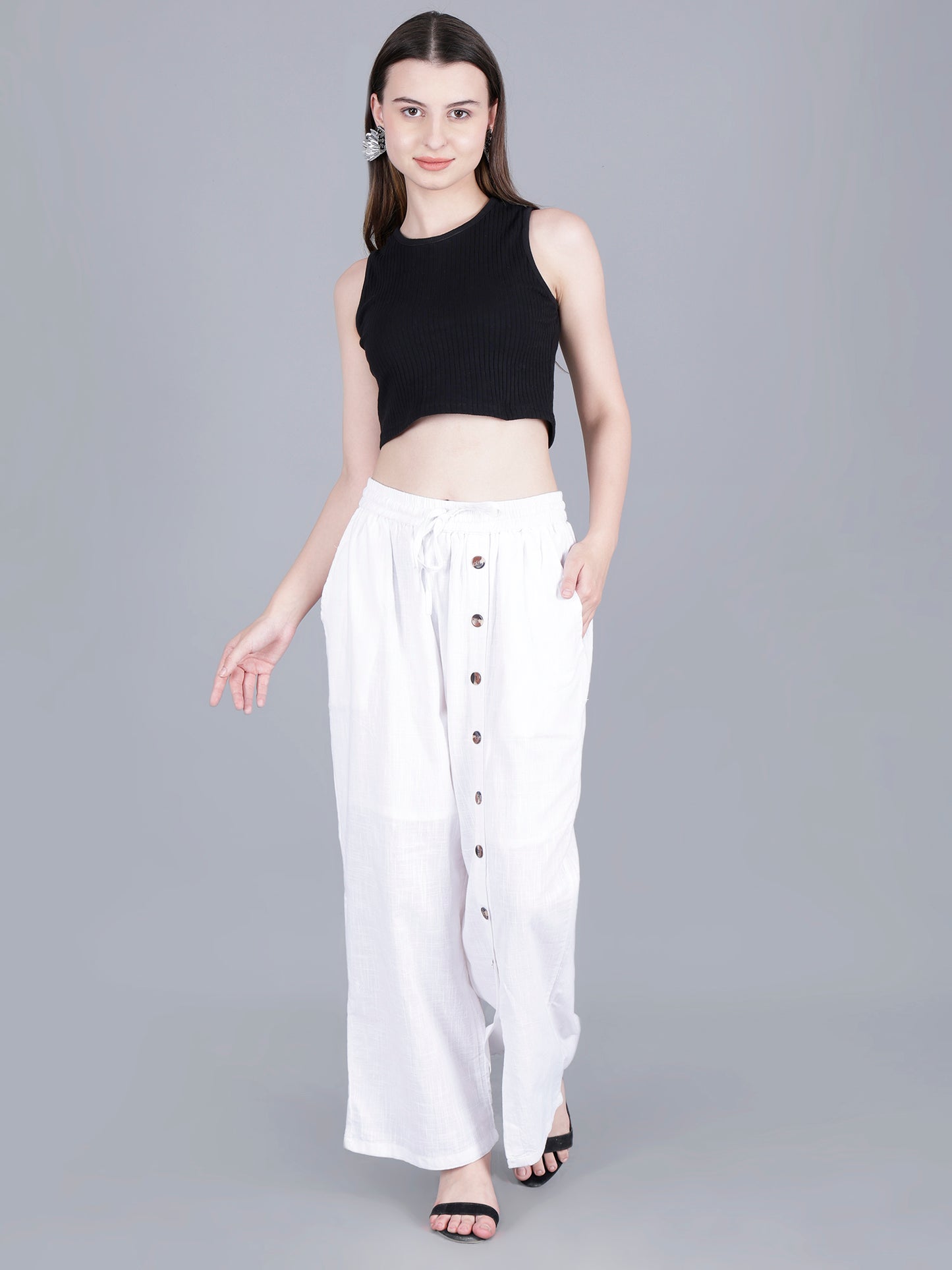 White Stylish buttoned Bottoms