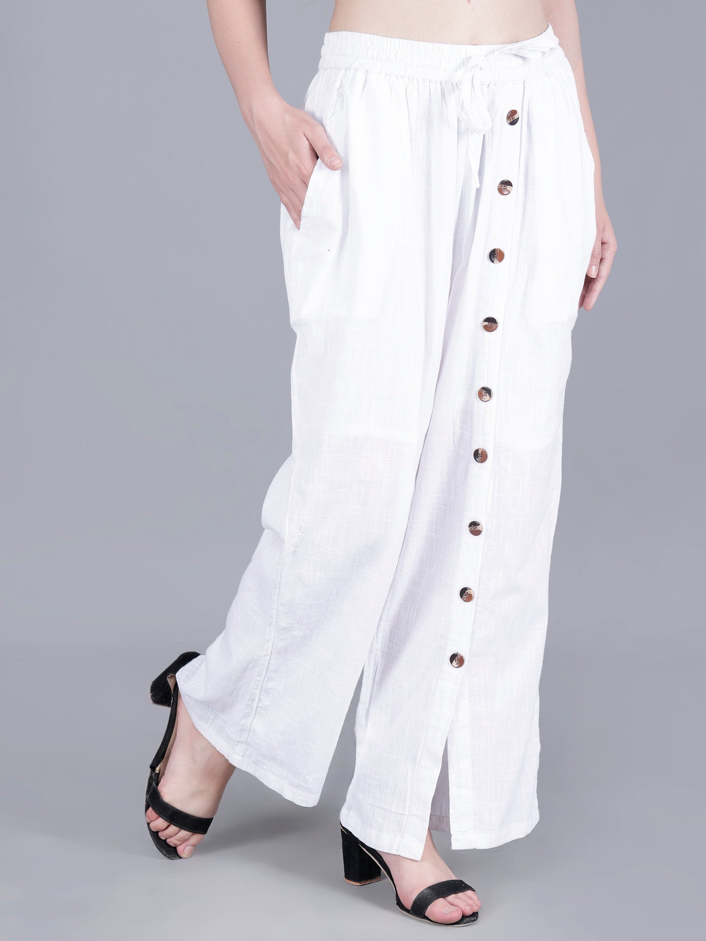 White Stylish buttoned Bottoms