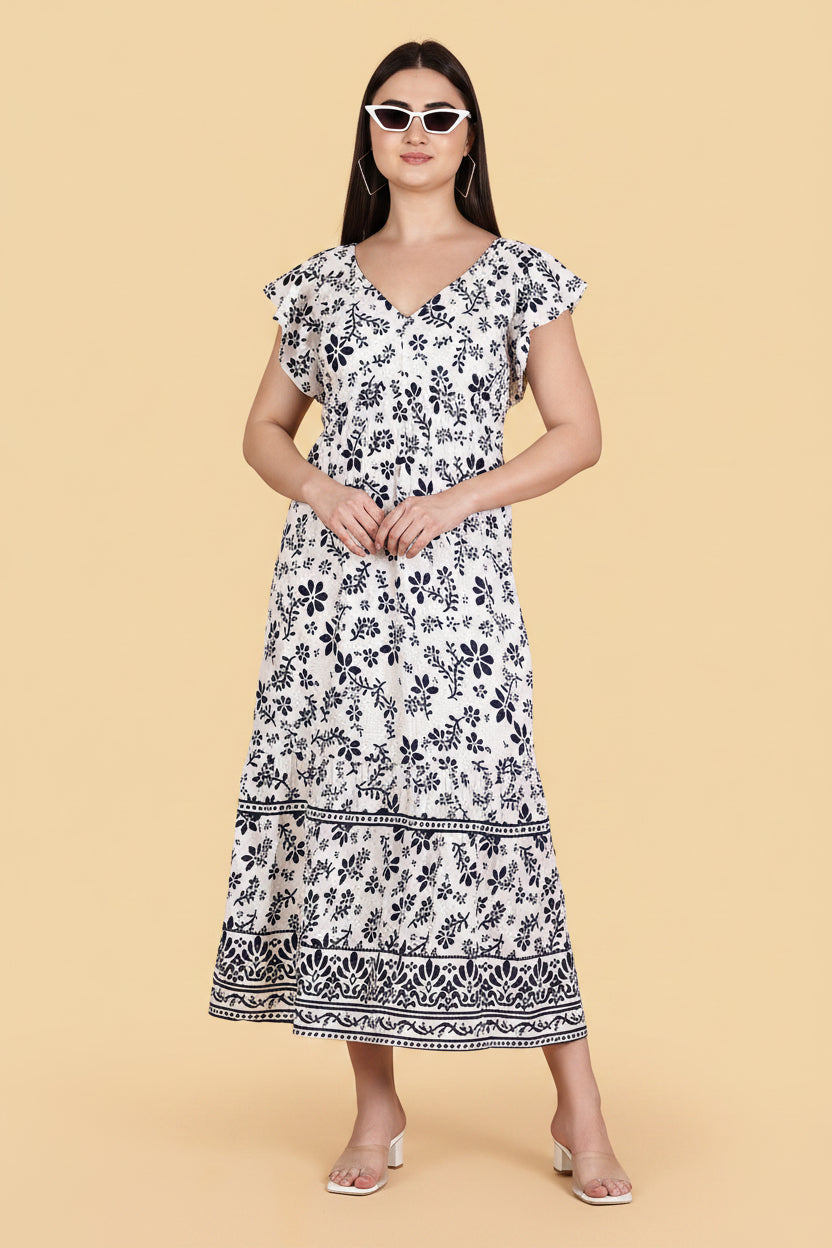 White Floral Print Dress