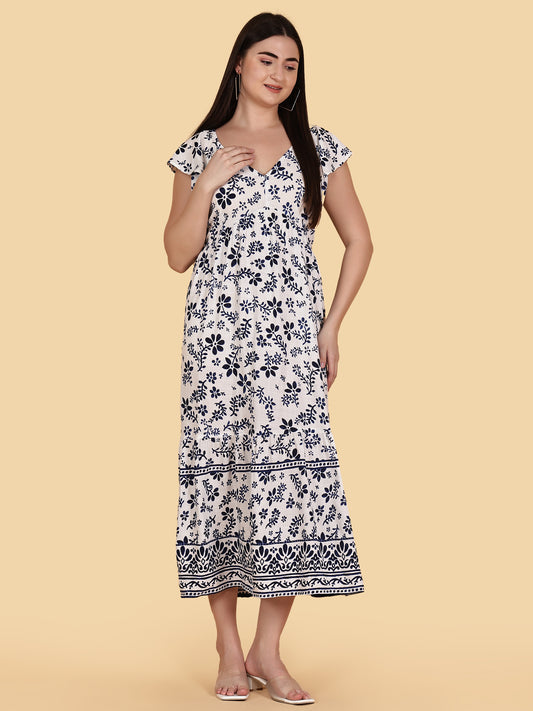 White Floral Print Dress