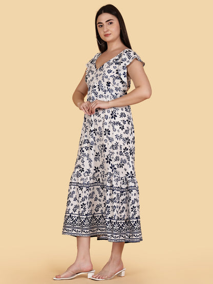 White Floral Print Dress