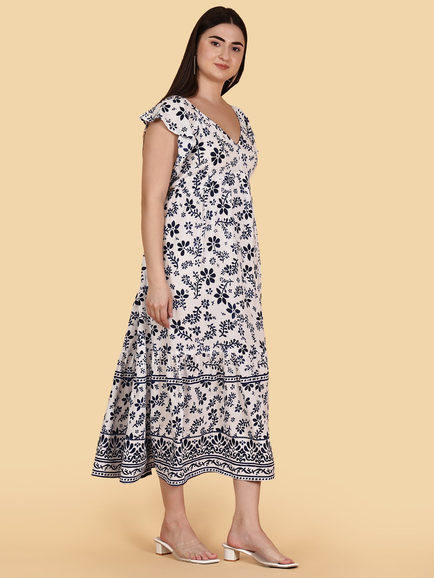 White Floral Print Dress