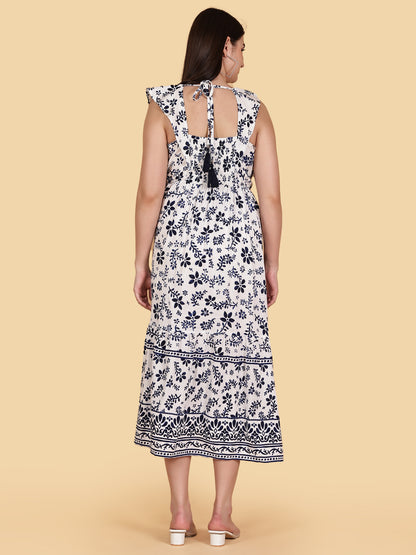 White Floral Print Dress