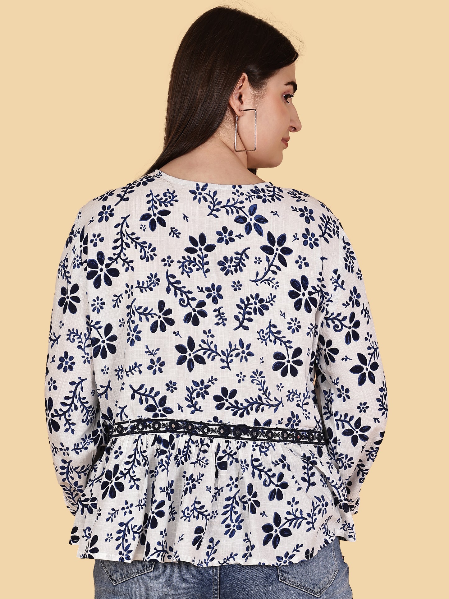 White Floral Print Top