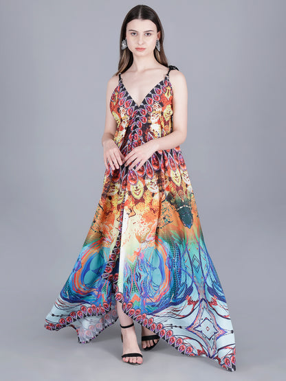 Vestido largo sin espalda estampado