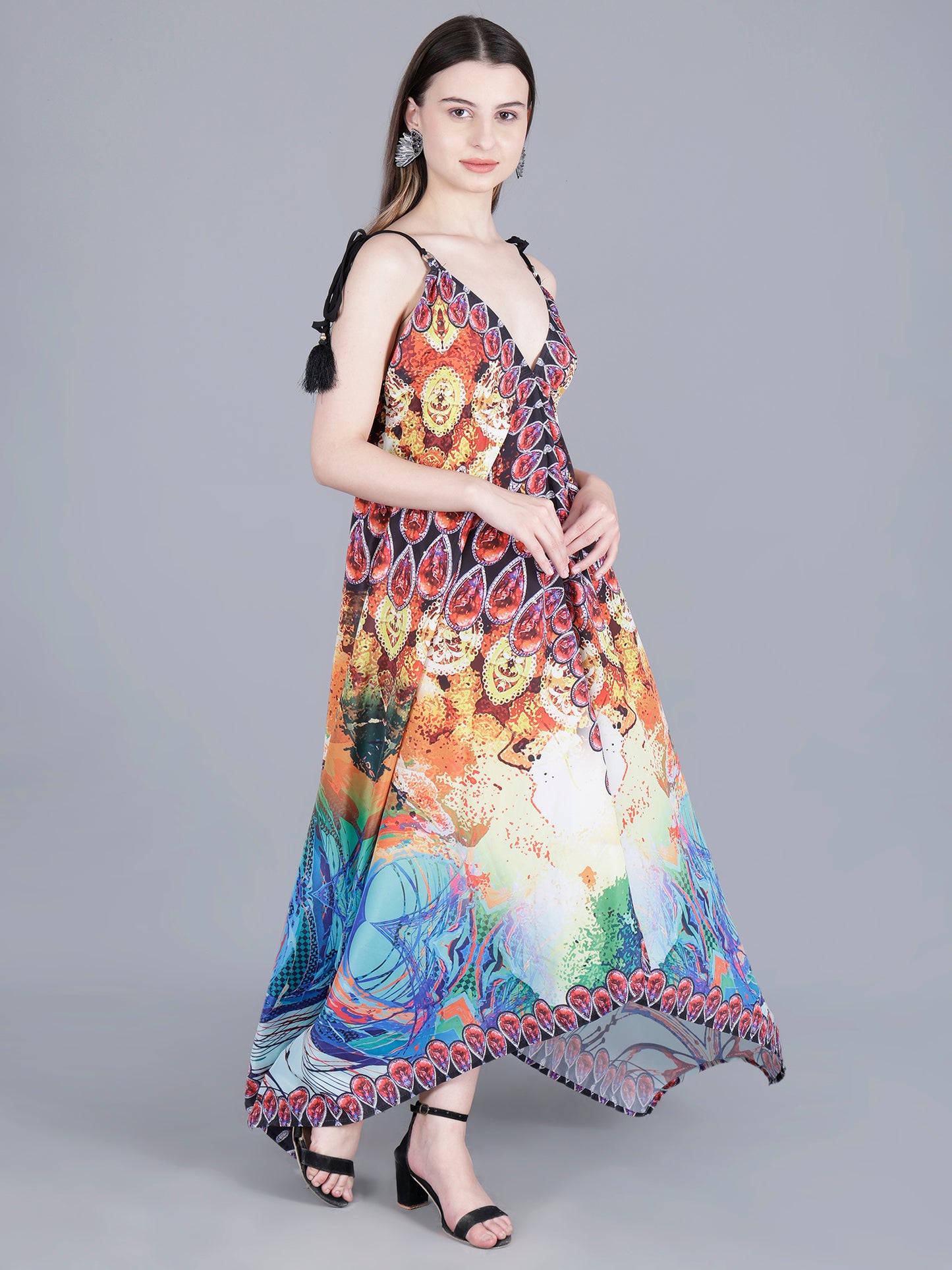 Vestido largo sin espalda estampado