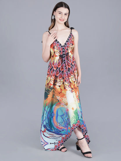Vestido largo sin espalda estampado