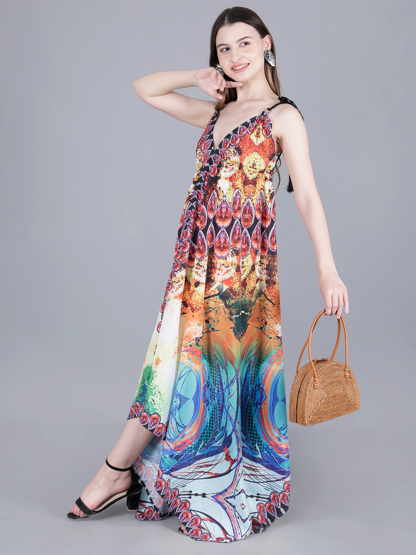 Vestido largo sin espalda estampado