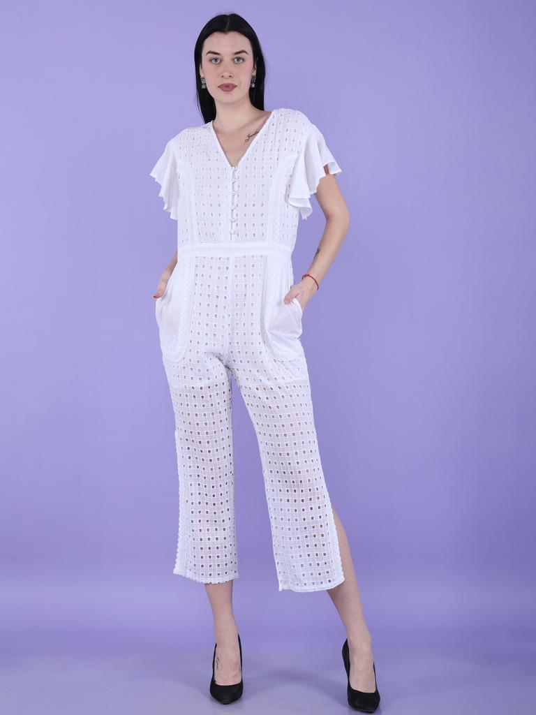 White Schiffli Jumpsuit