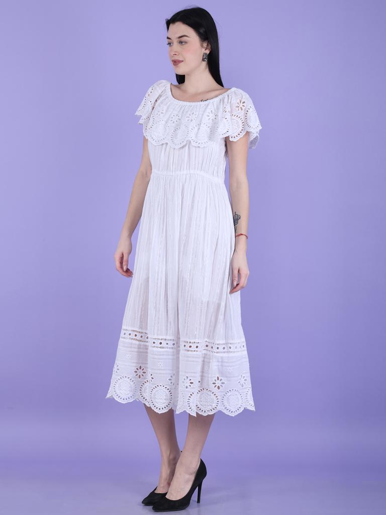 A-line Cotton White Dress