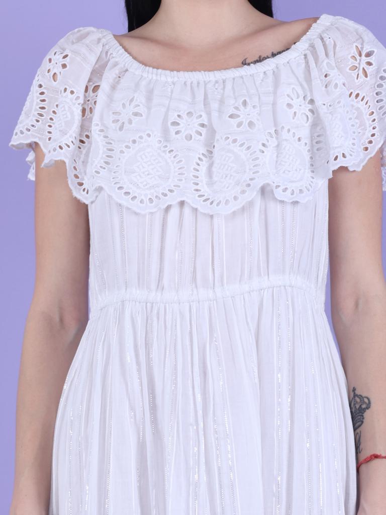 A-line Cotton White Dress