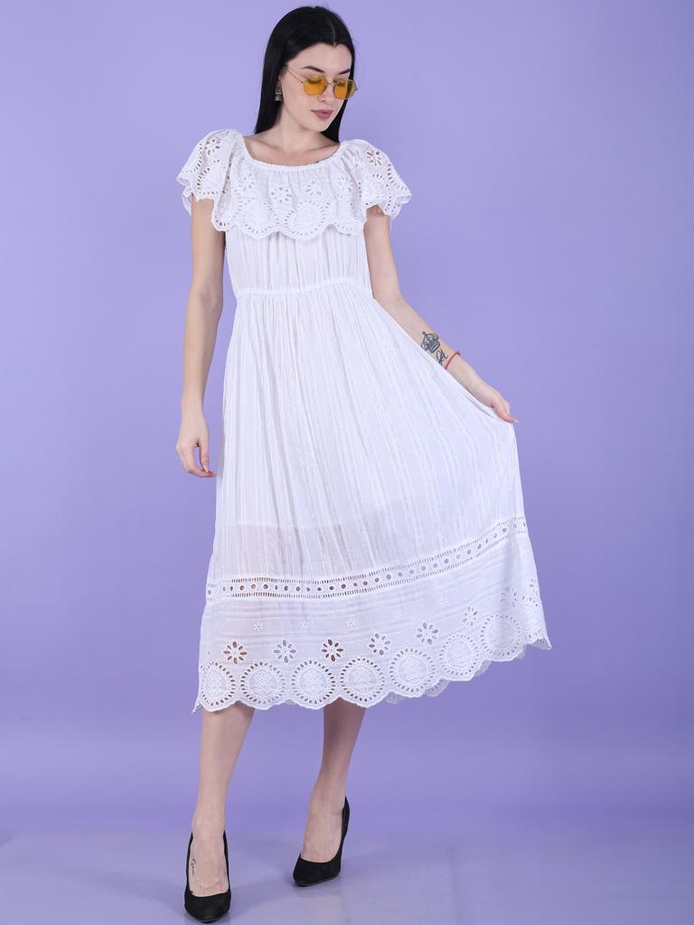 A-line Cotton White Dress