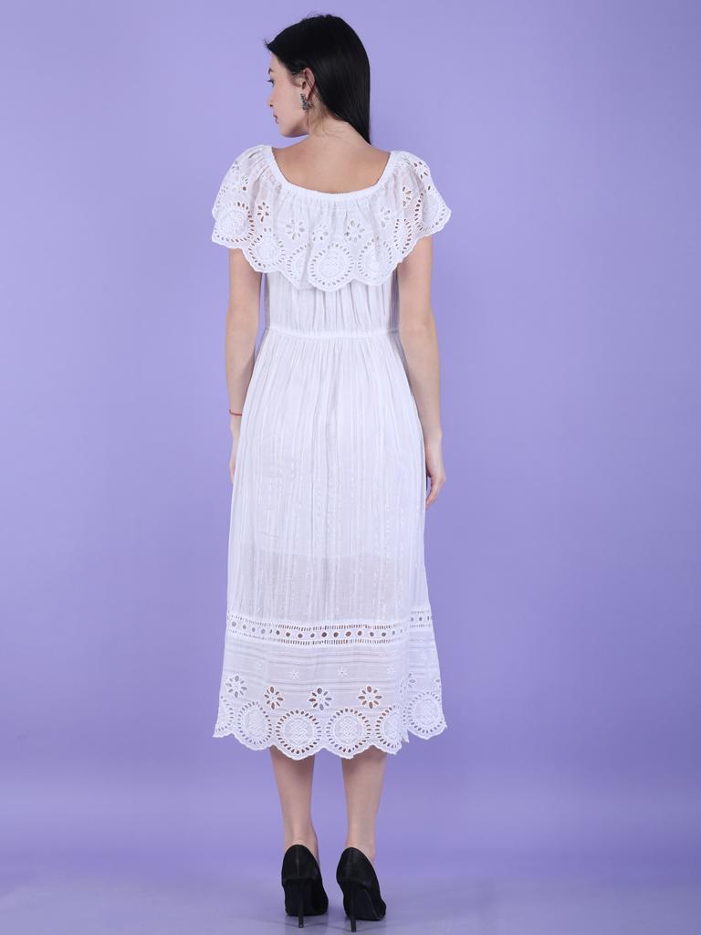 A-line Cotton White Dress