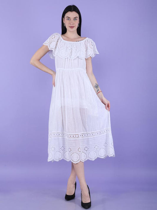 A-line Cotton White Dress