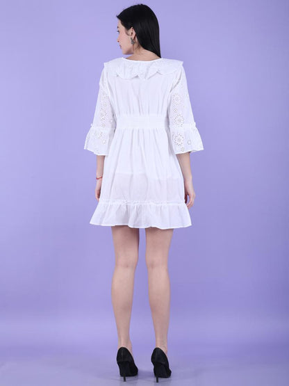 White Schiffli Short Dress